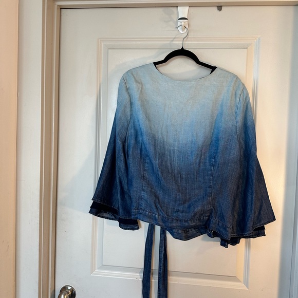 Standards & Practices Blue Ombre Chambray/Tencel Soft Bell Sleeves Wrap Top, 2X - Picture 13 of 14